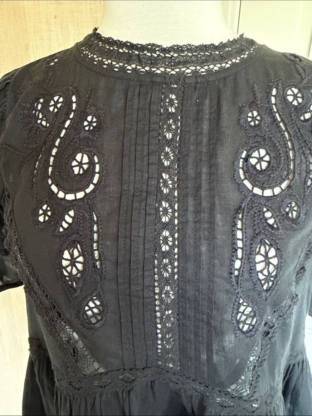 Zara Black Lace-Trim Peasant Blouse - Picture 2 of 12